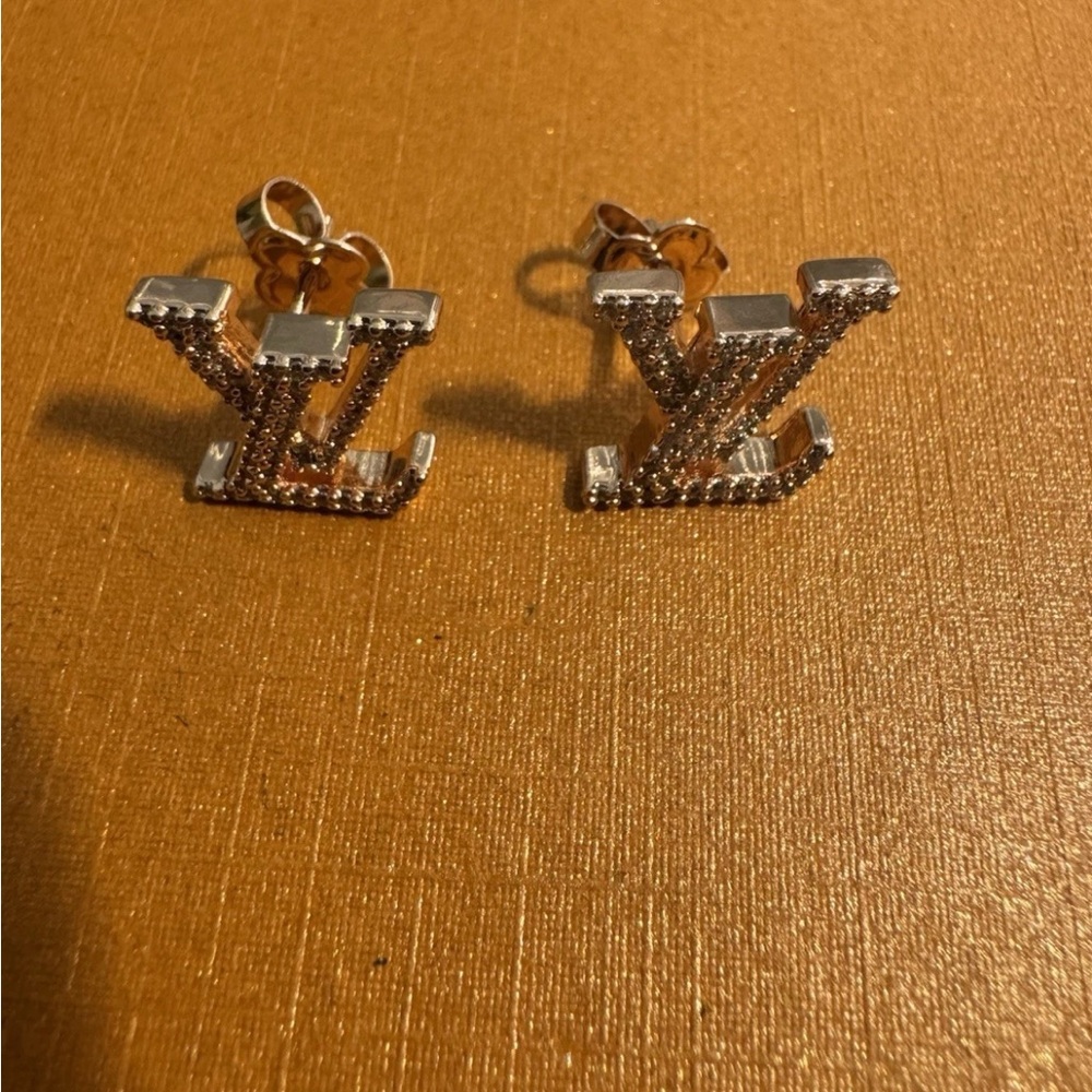Louis Vuitton Rose Gold-Tone LV Monogram Earrings - Picture 3 of 7